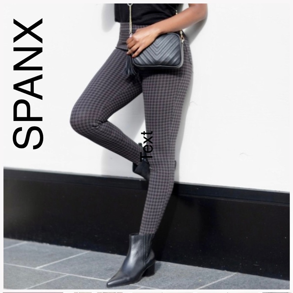 SPANX JEAN-ISH HOUNDSTOOTH ANKLE LENGTH BLACK & GREY LEGGINGS PANTS SIZE XS